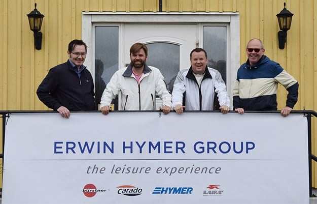 Nyckelpersoner från Erwin Hymer Group Sverige var så klart på plats. Fredrik Engstrand (märkesansvarig Carado och Hymer), Fredrik Uhlin (marknadschef EHGS), Jörgen Fornander (märkesansvarig Bürstner) och Erik Uppsäll (vd samt märkesansvarig Laika).