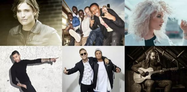 Artisterna som är klara för Scensommar 2018: Andreas Johnson, Panetoz, Wiktoria, Robin Bengtsson, Samir & Viktor och Chris Kläfford. 